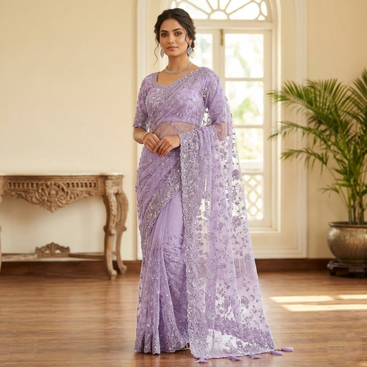 Luxury Embroidered Organza Saree with Designer Unstitched Blouse