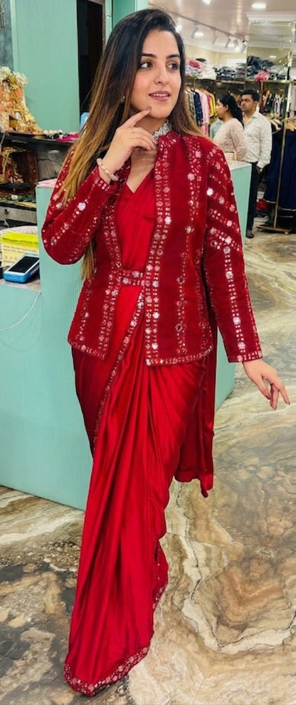 Designer Ready-to-Wear Saree with Sequin Embellished Jacket Set