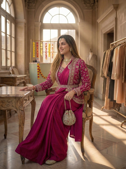 Trendy Indo-Western Ready-to-Wear Saree with Embroidered Koti & Stitched Blouse
