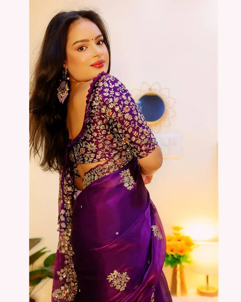 Purple Jimmy Chu Designer Saree