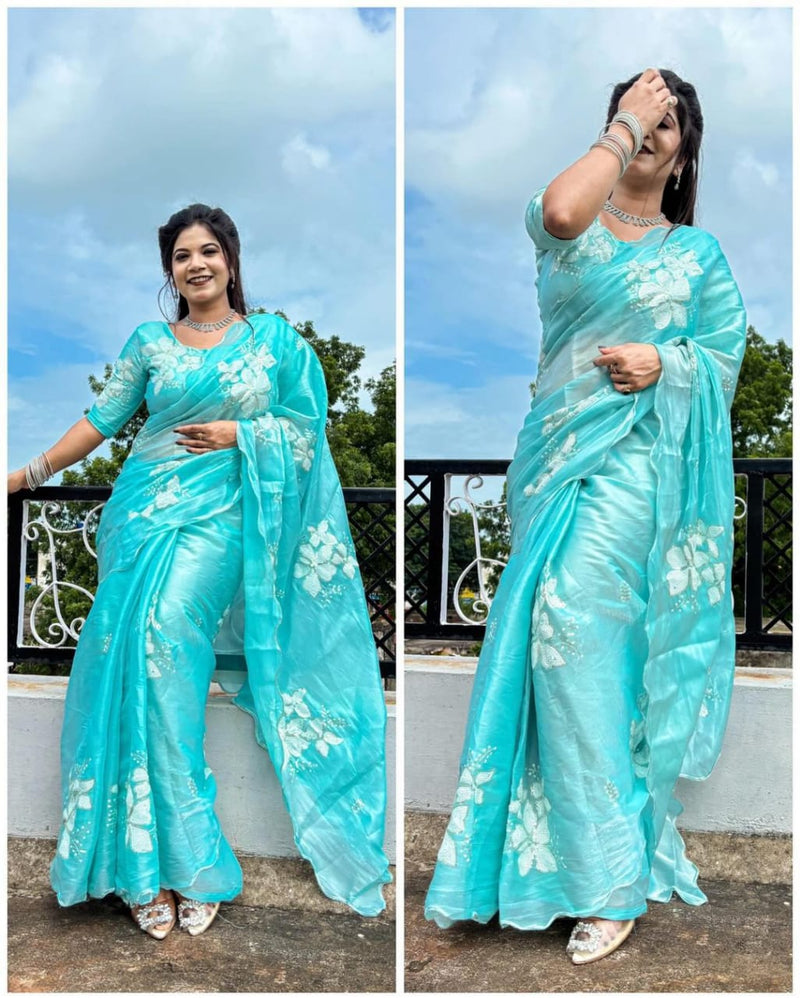 Designer Saree in Jimmy Chu Fabric with Thread & Sequin Work