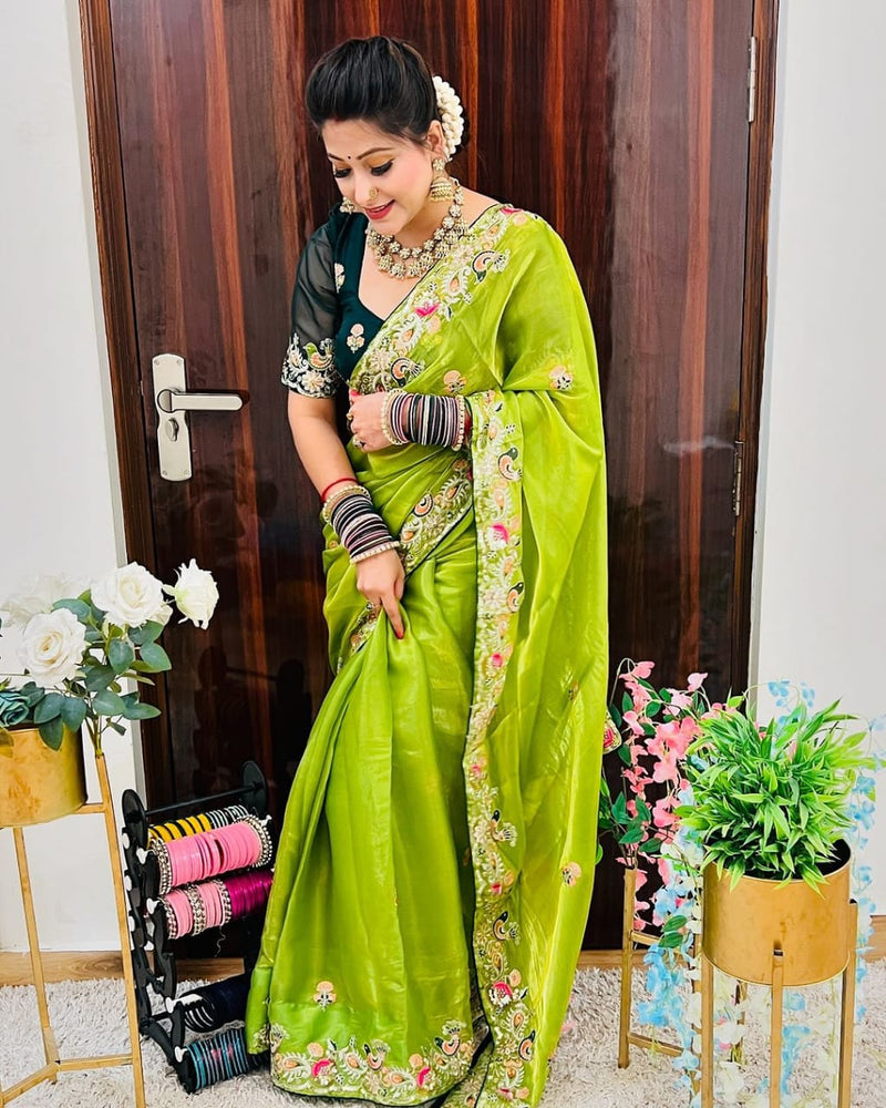 Designer Jimmy Chu Silk Saree with Thread & Sequin Work and Tibby Silk Blouse