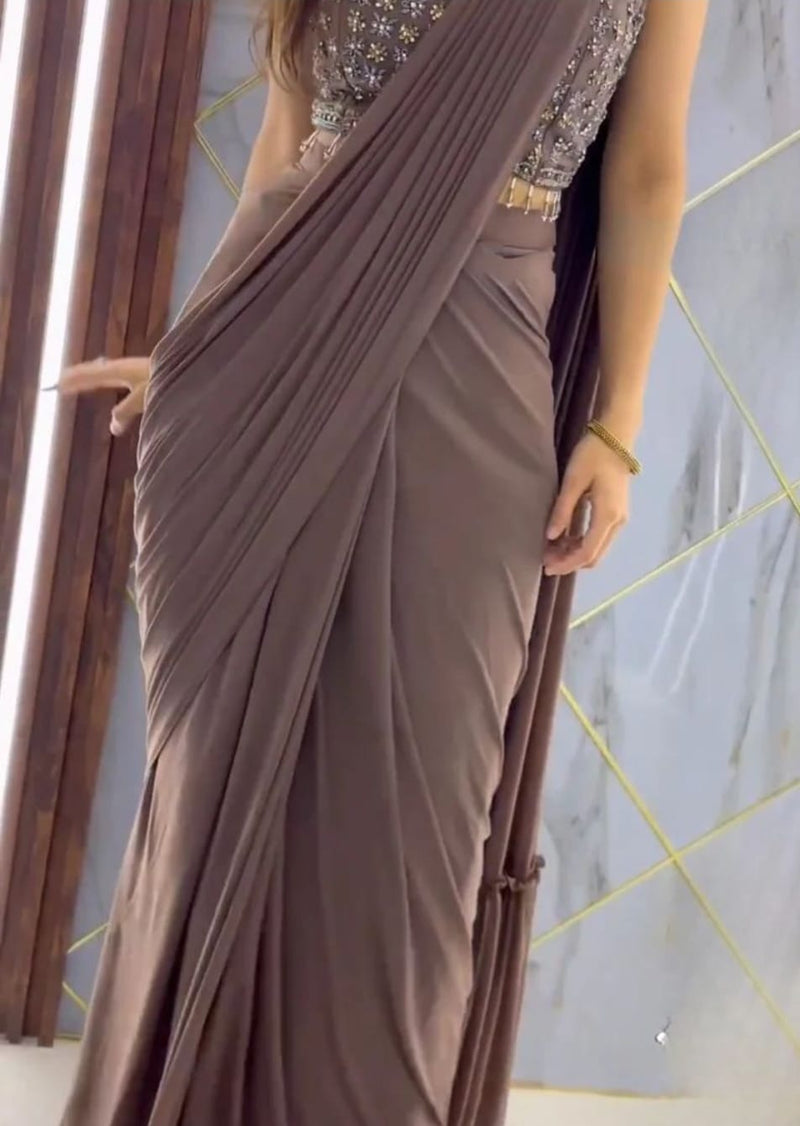 "Glam Up in Style: Stunning Faux Georgette Ready-to-Wear Saree with Ruffles & Patchwork Blouse"