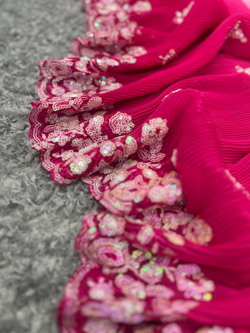 Crushy 3D Designer Pink and Majenta with Sequence work Saree