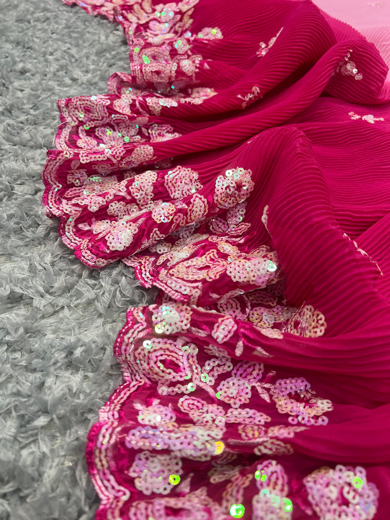 Crushy 3D Designer Pink and Majenta with Sequence work Saree