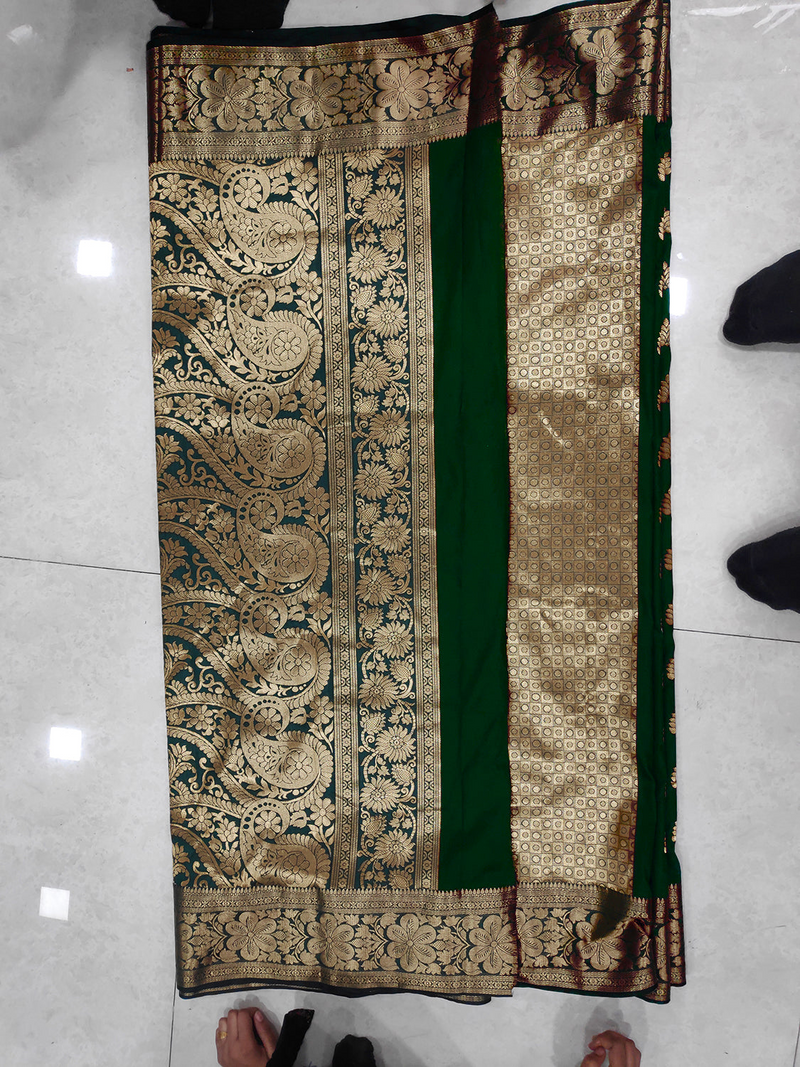 Banarasi Silk Saree in Dark Green