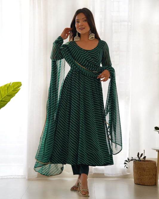Summer Wedding Special Laheriya Print Fox Georgette Anarkali Set