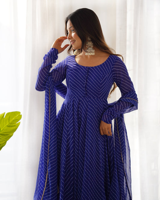 Summer Wedding Special Laheriya Print Fox Georgette Anarkali Set
