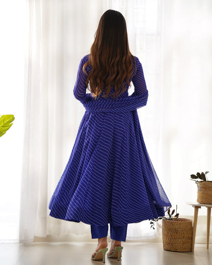 Summer Wedding Special Laheriya Print Fox Georgette Anarkali Set