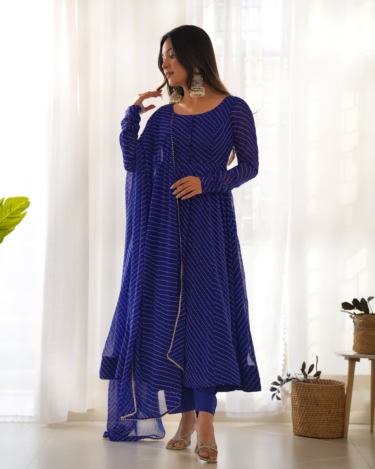Summer Wedding Special Laheriya Print Fox Georgette Anarkali Set