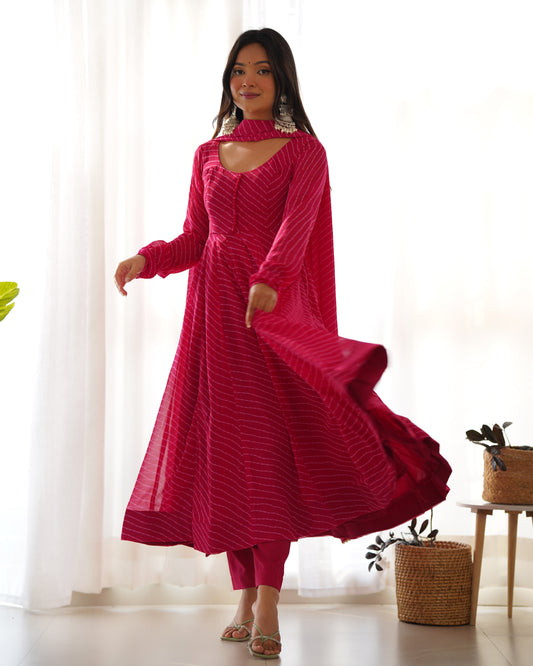 Summer Wedding Special Laheriya Print Fox Georgette Anarkali Set