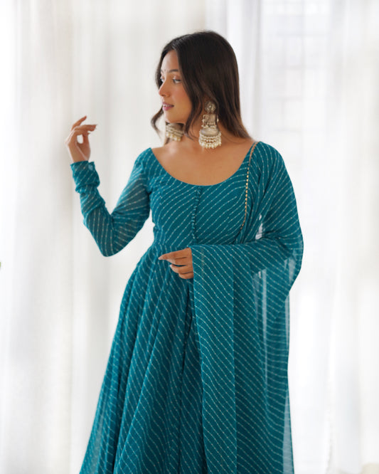 Summer Wedding Special Laheriya Print Fox Georgette Anarkali Set