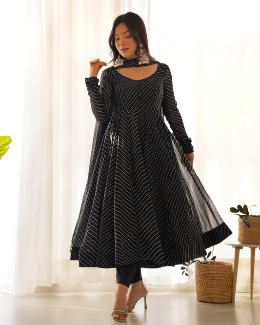 Summer Wedding Special Laheriya Print Fox Georgette Anarkali Set