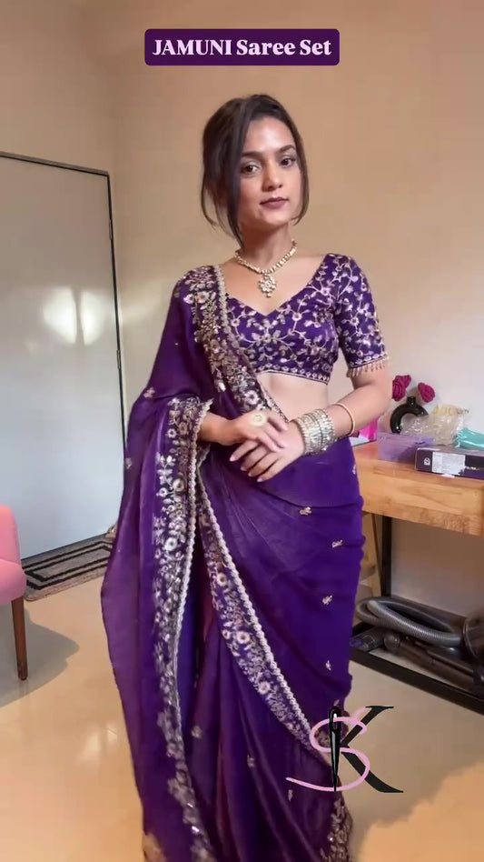Frendy Chiffon Sequins Embroidered Saree with Heavy Sequins Blouse – Designer Party Wear Wedding Saree