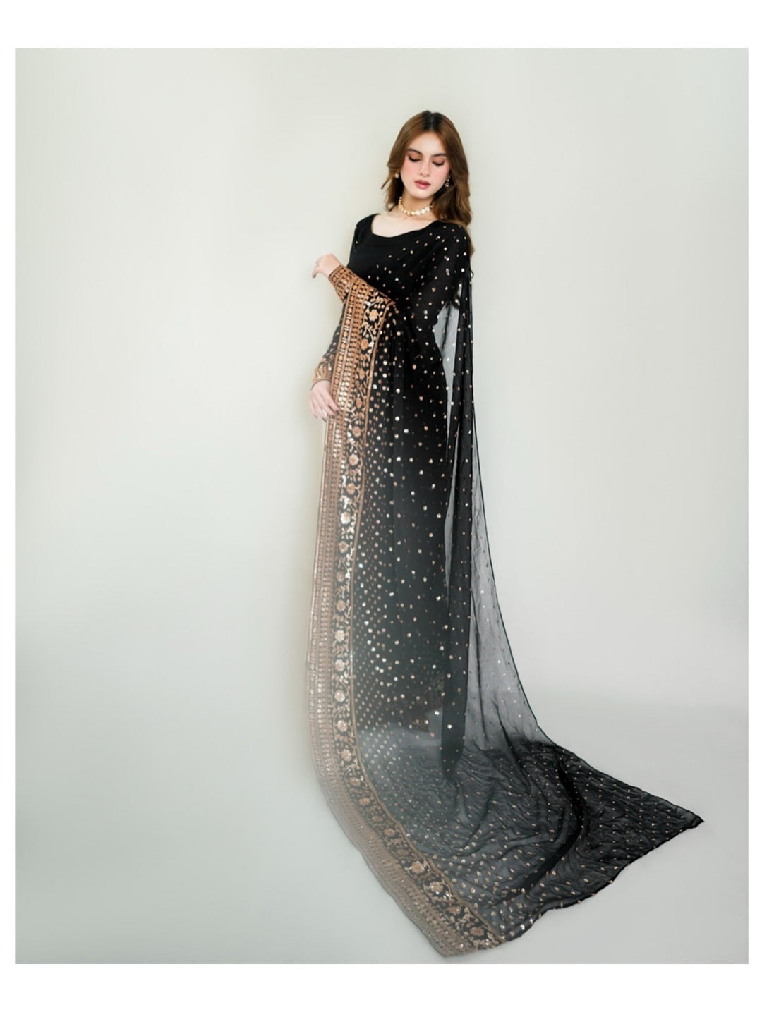 Beautiful sequins embroidery adds sparkle and glamour to your ethnic look