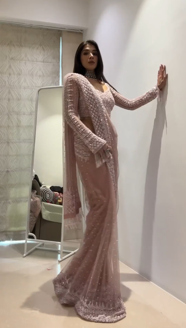 Soft Net Beautiful Sequence Work Light Pink Saree