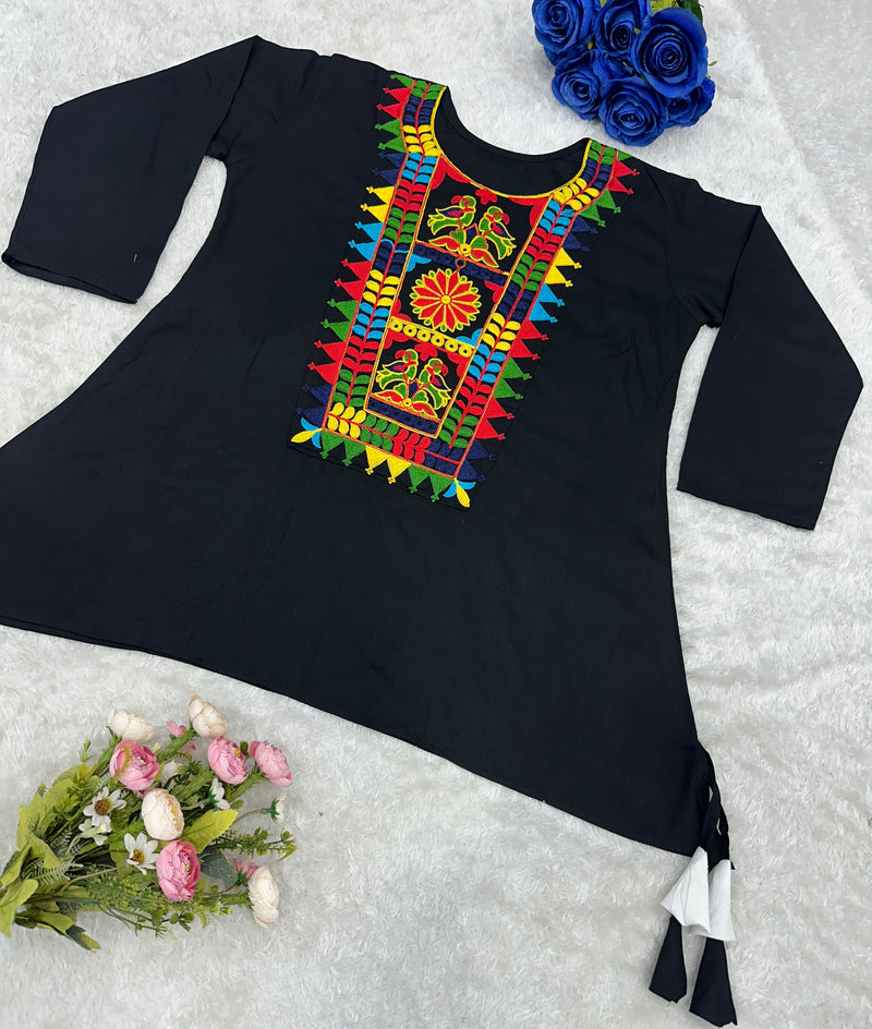 Black Designer Navratri Top with Multi-Thread Embroidery Work