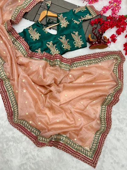 Peach Twil Net Designer Saree
