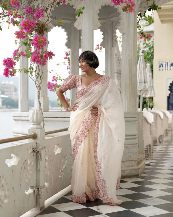 Elegant Designer Saree in Heavy Tebby Organza with Embroidery & Diamond Work