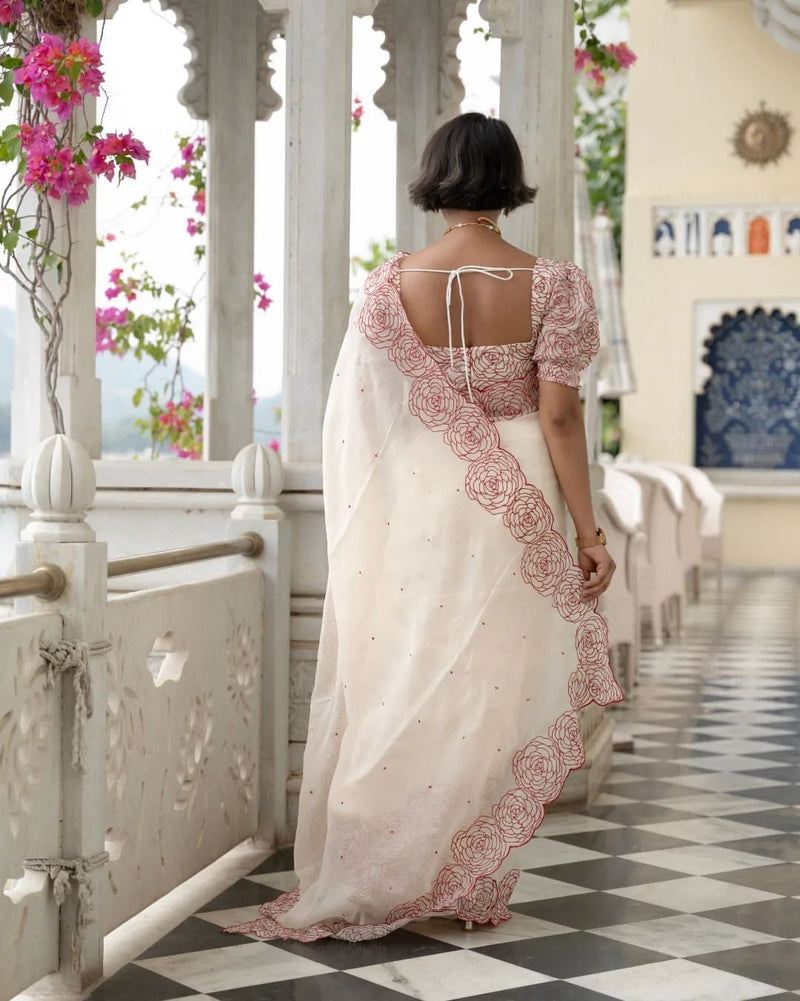 Elegant Designer Saree in Heavy Tebby Organza with Embroidery & Diamond Work