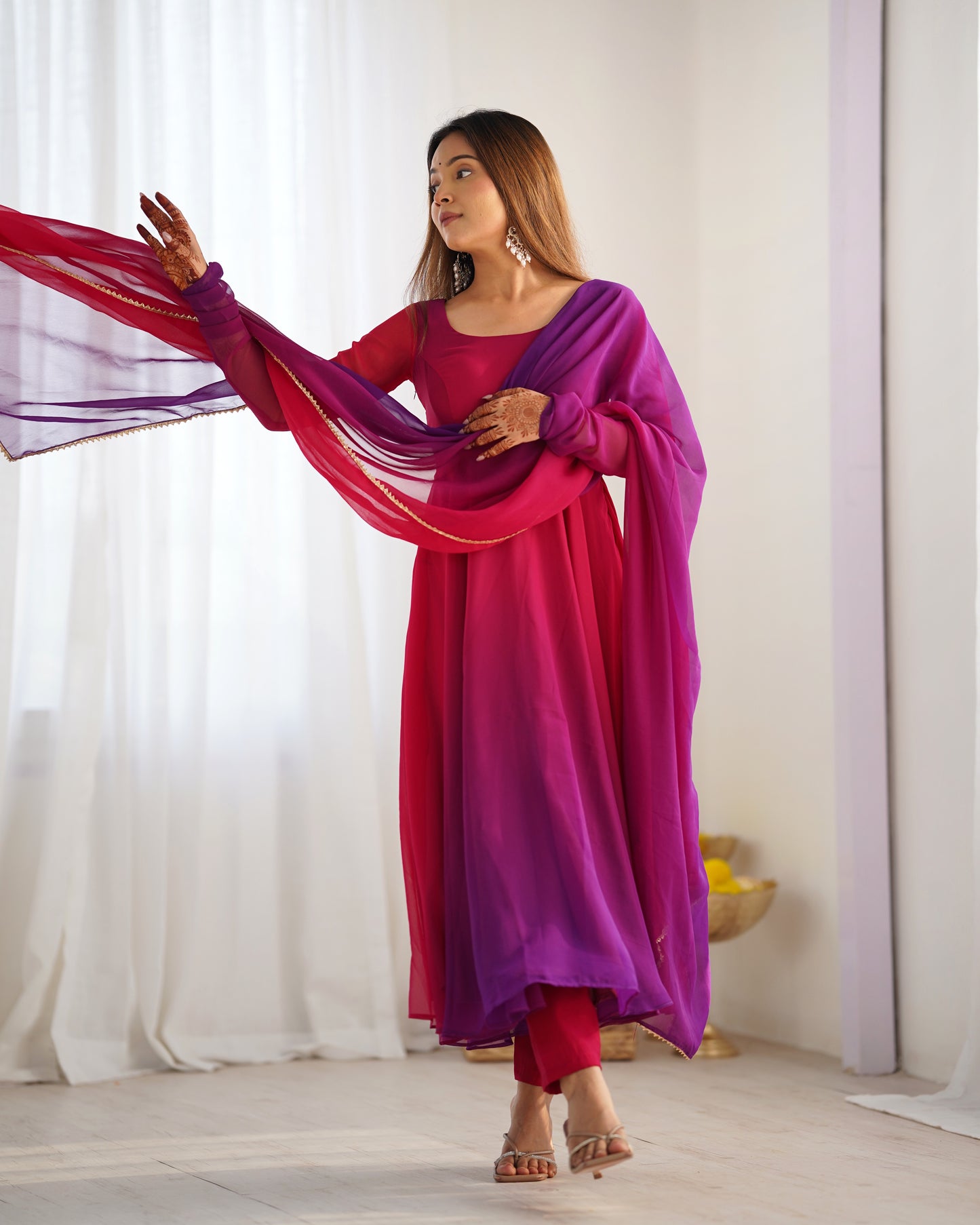 Pure Soft Fox Georgette Anarkali Set with Dupatta and Pant - Festive and Wedding Wear