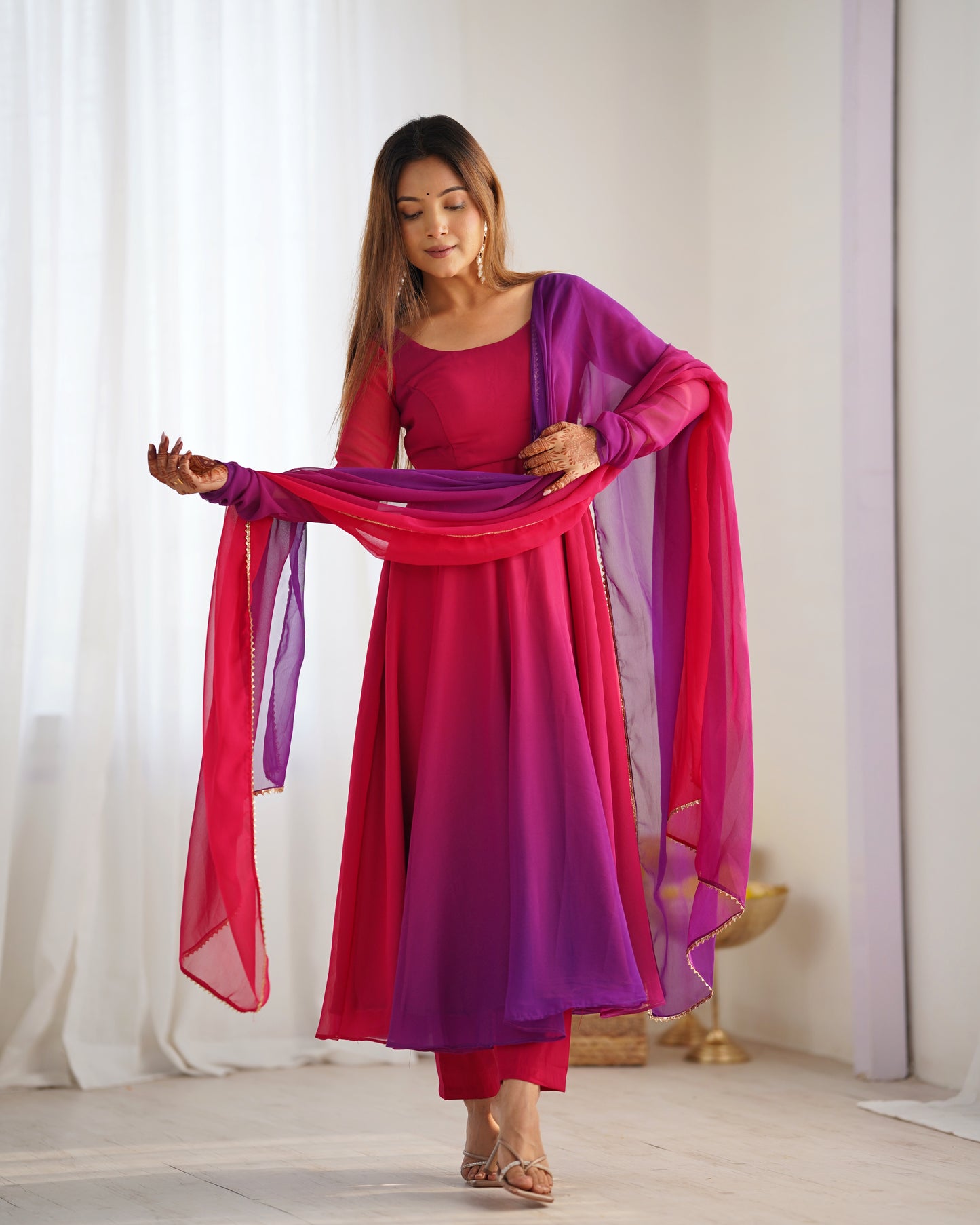 Pure Soft Fox Georgette Anarkali Set with Dupatta and Pant - Festive and Wedding Wear