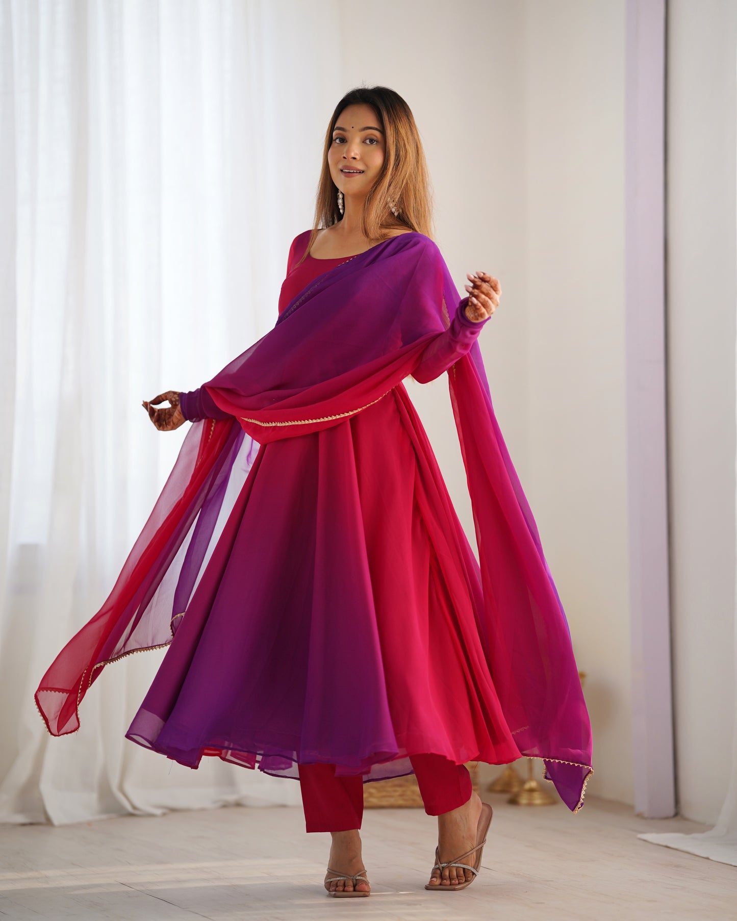 Pure Soft Fox Georgette Anarkali Set with Dupatta and Pant - Festive and Wedding Wear