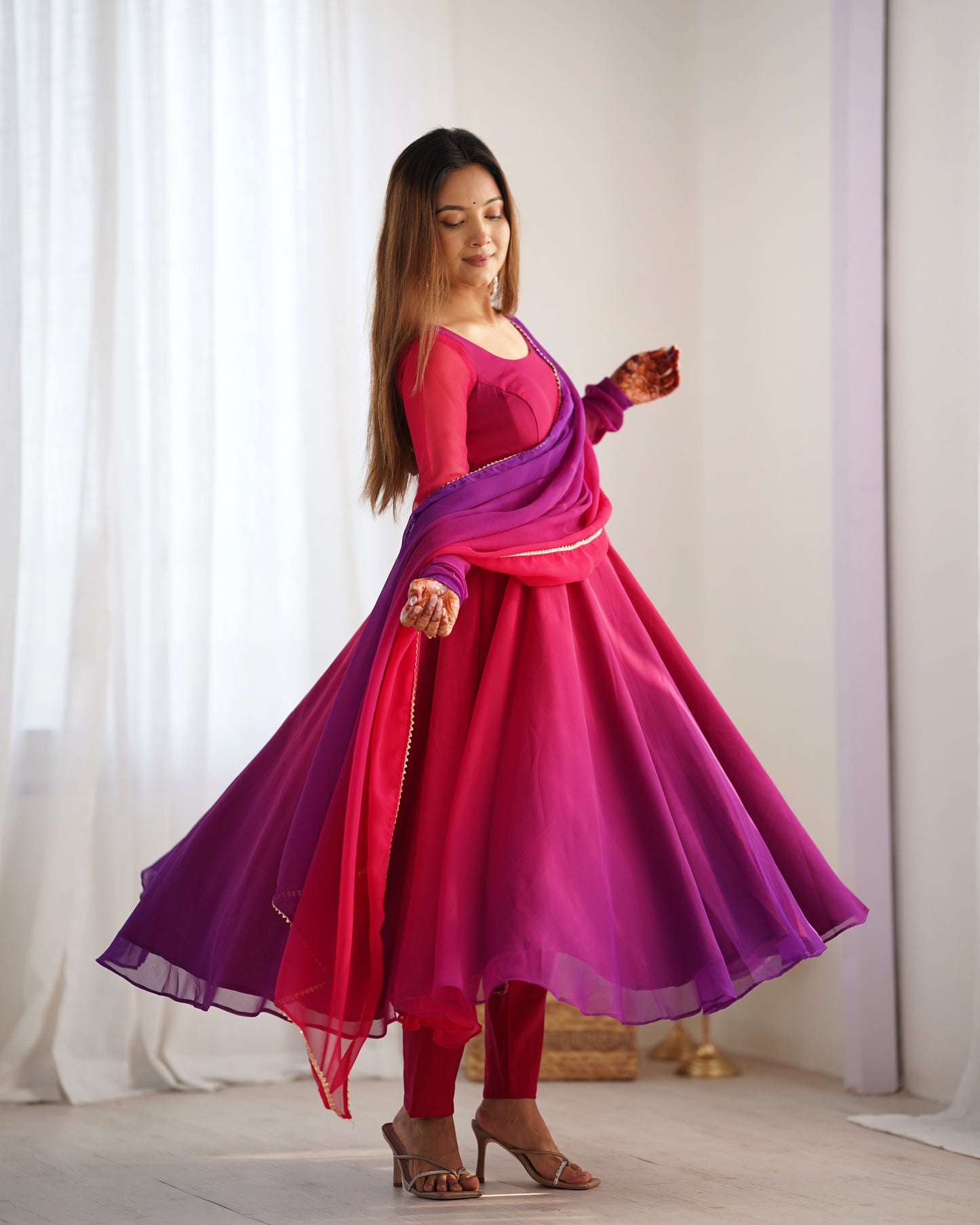 Pure Soft Fox Georgette Anarkali Set with Dupatta and Pant - Festive and Wedding Wear