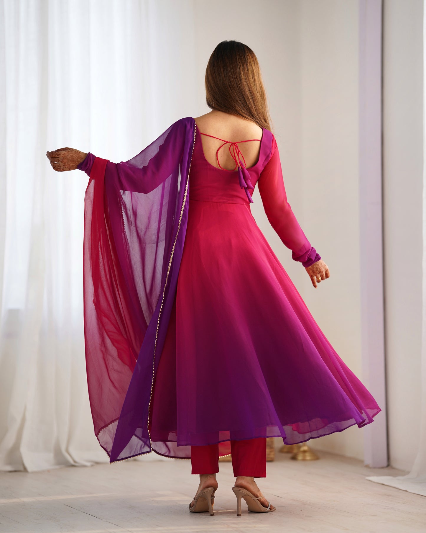 Pure Soft Fox Georgette Anarkali Set with Dupatta and Pant - Festive and Wedding Wear