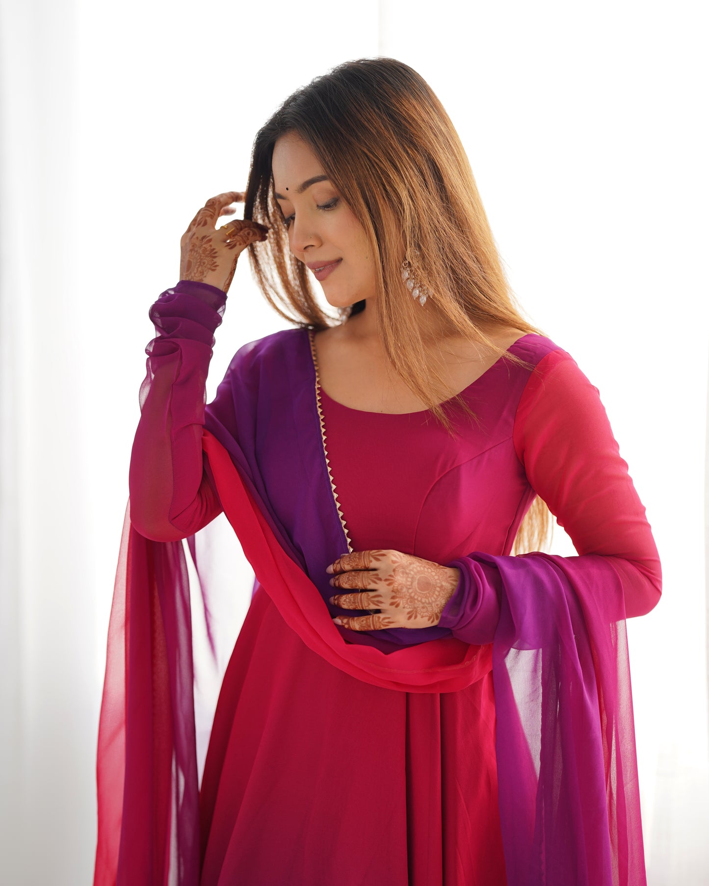 Pure Soft Fox Georgette Anarkali Set with Dupatta and Pant - Festive and Wedding Wear