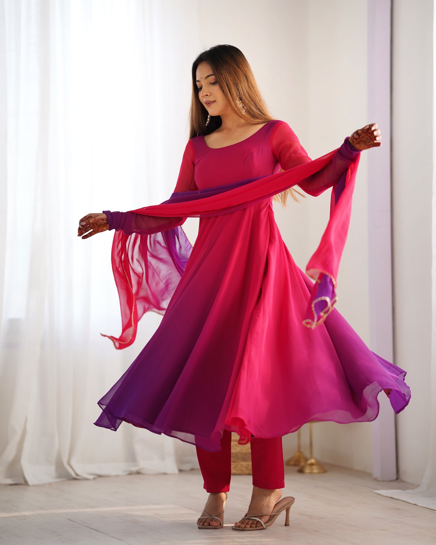 Pure Soft Fox Georgette Anarkali Set with Dupatta and Pant - Festive and Wedding Wear