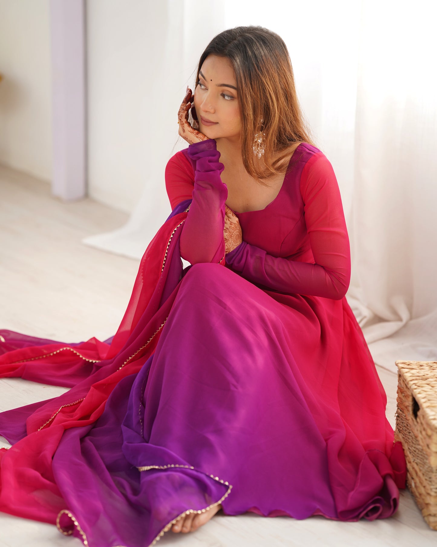 Pure Soft Fox Georgette Anarkali Set with Dupatta and Pant - Festive and Wedding Wear