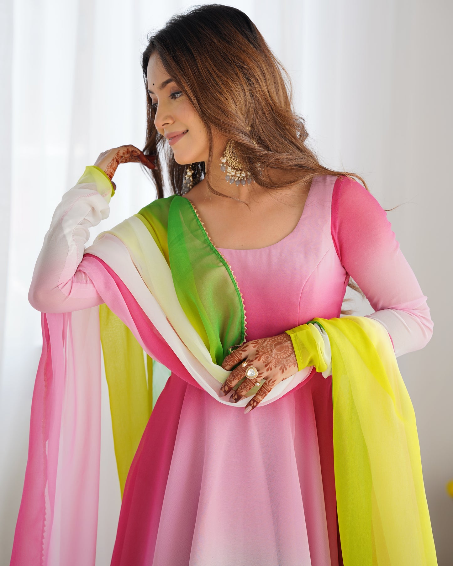 Pure Soft Fox Georgette Anarkali Set with Dupatta and Pant - Festive and Wedding Wear