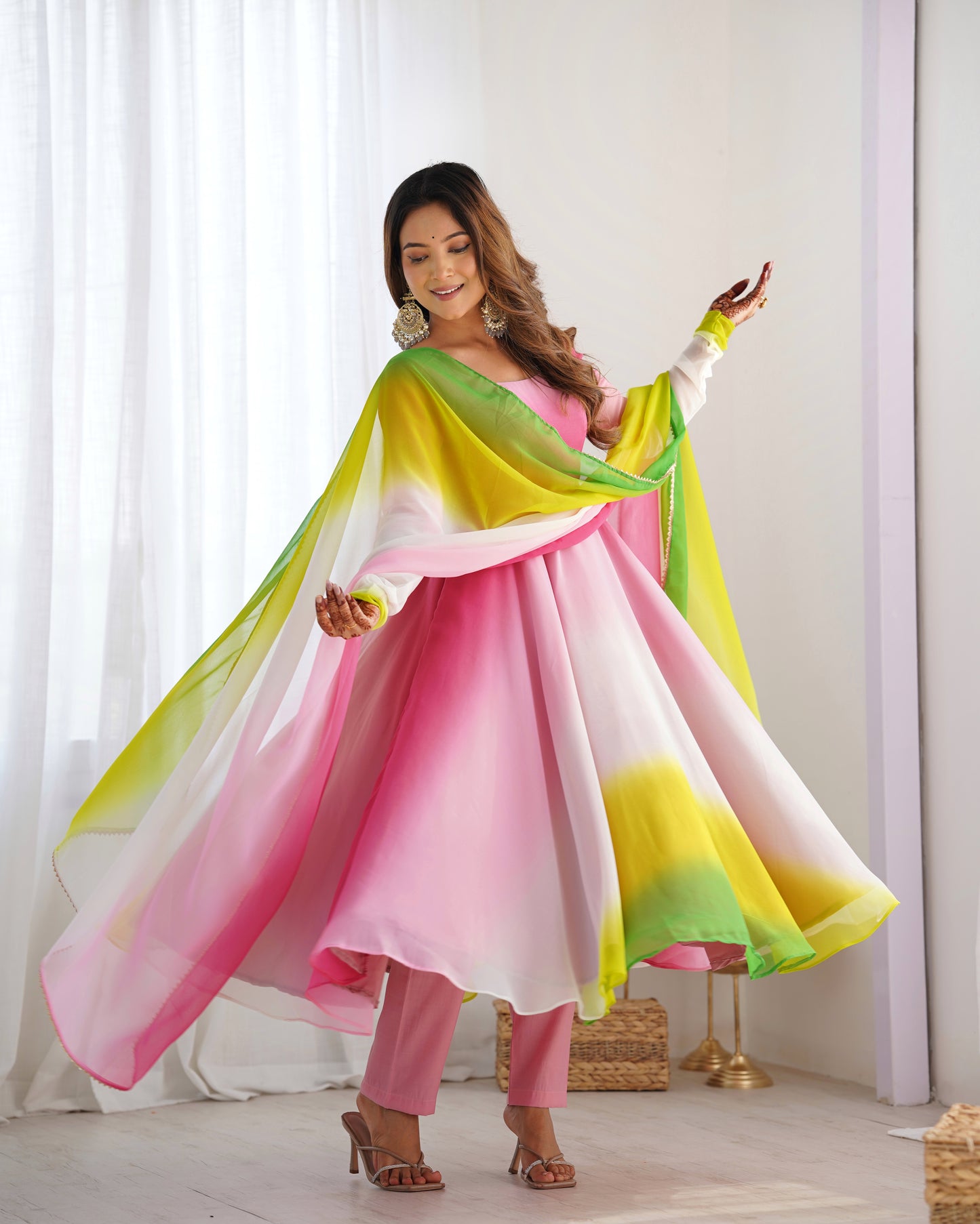 Pure Soft Fox Georgette Anarkali Set with Dupatta and Pant - Festive and Wedding Wear