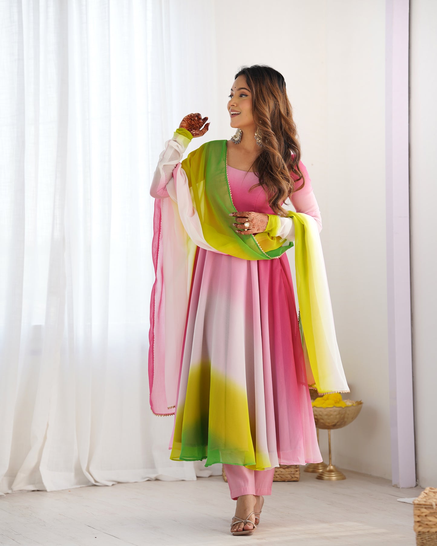 Pure Soft Fox Georgette Anarkali Set with Dupatta and Pant - Festive and Wedding Wear