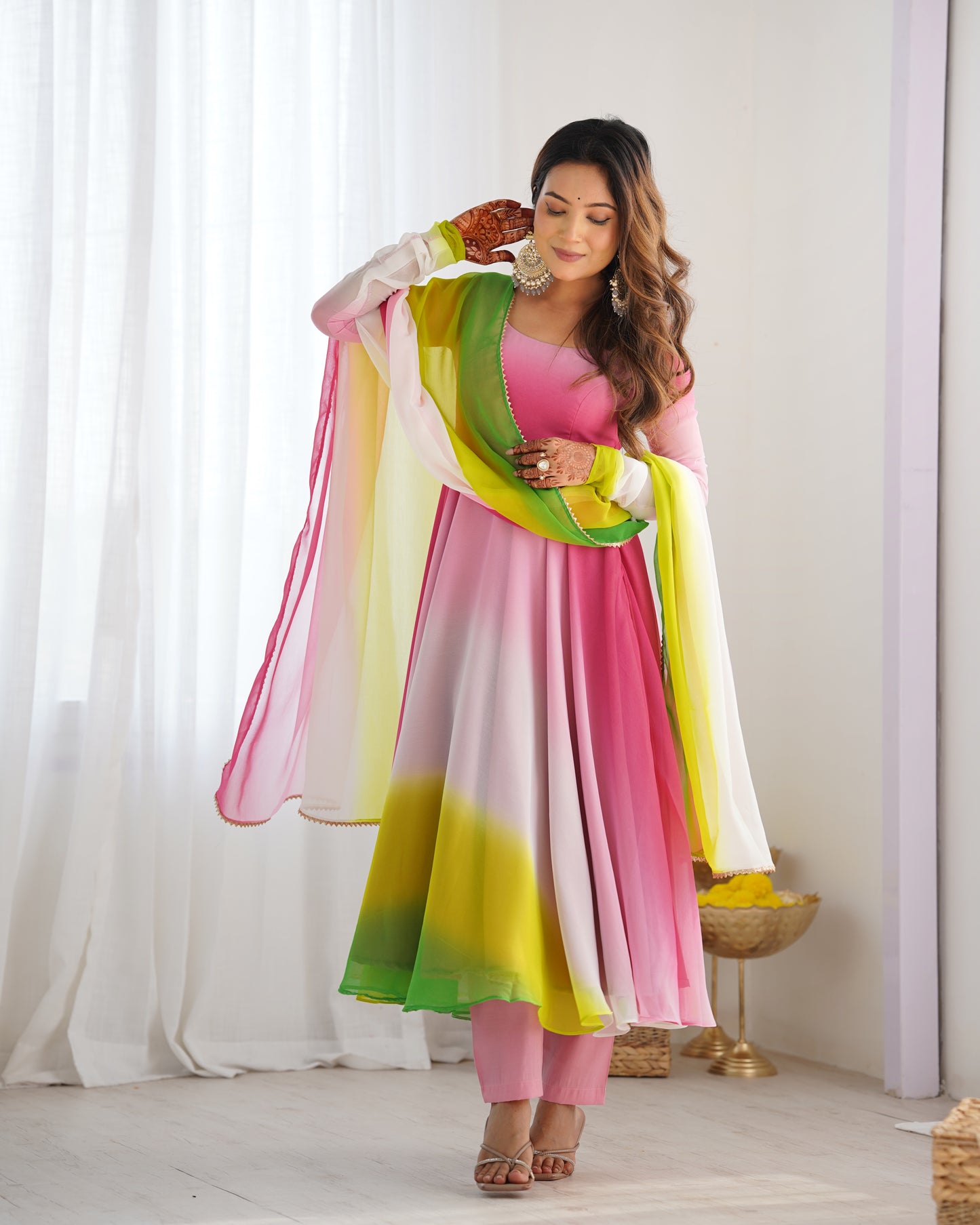Pure Soft Fox Georgette Anarkali Set with Dupatta and Pant - Festive and Wedding Wear