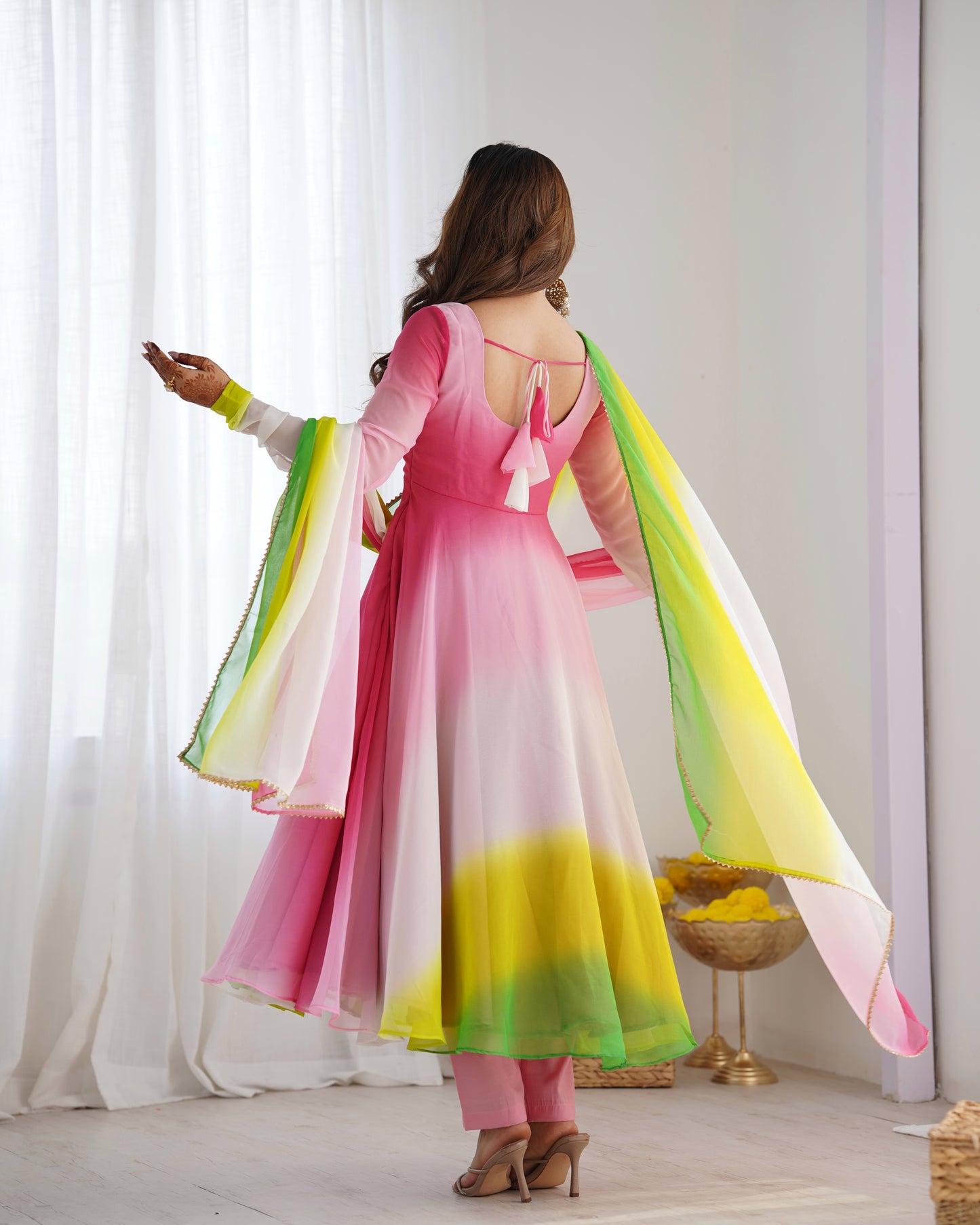 Pure Soft Fox Georgette Anarkali Set with Dupatta and Pant - Festive and Wedding Wear