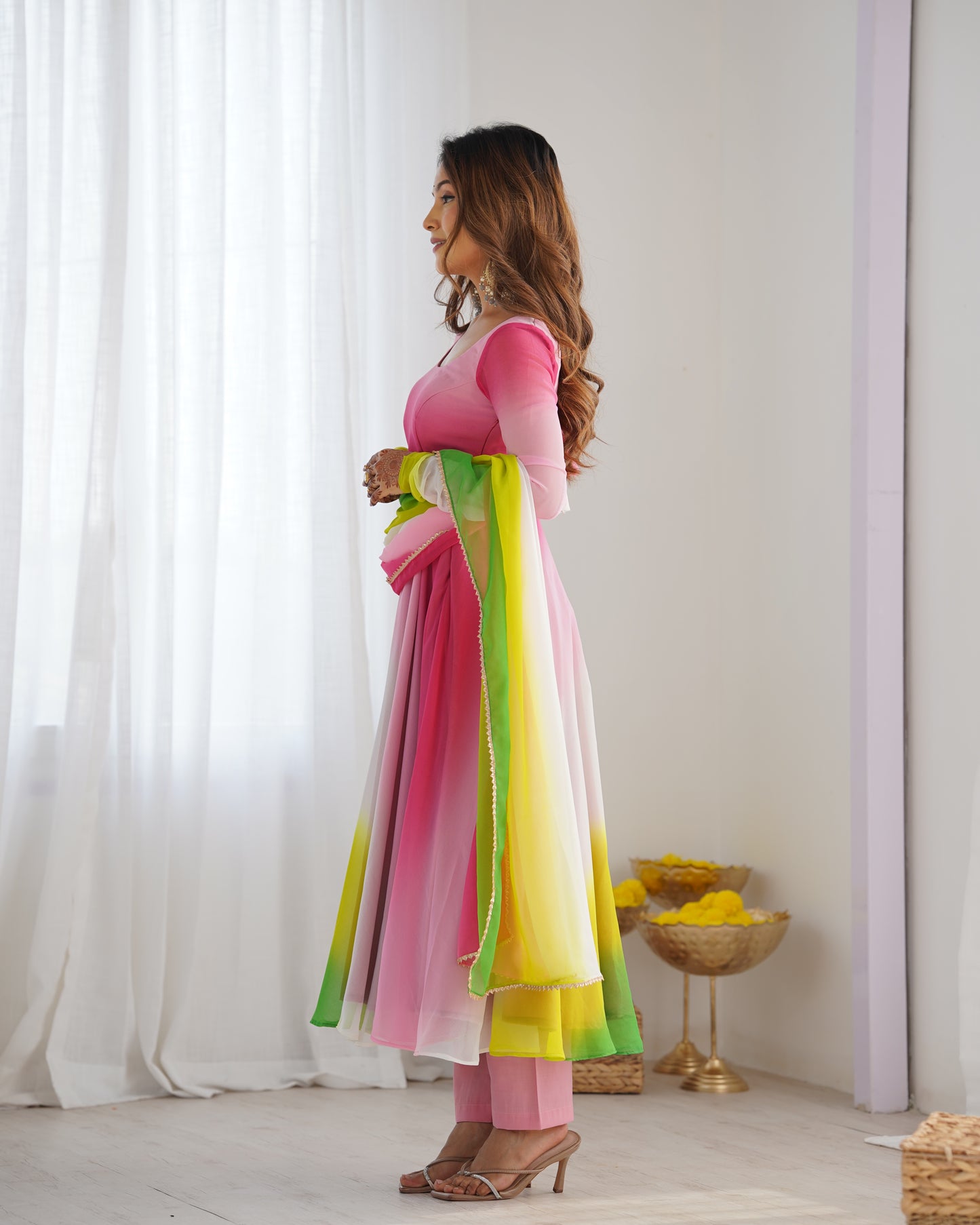 Pure Soft Fox Georgette Anarkali Set with Dupatta and Pant - Festive and Wedding Wear