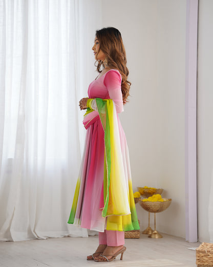 Pure Soft Fox Georgette Anarkali Set with Dupatta and Pant - Festive and Wedding Wear