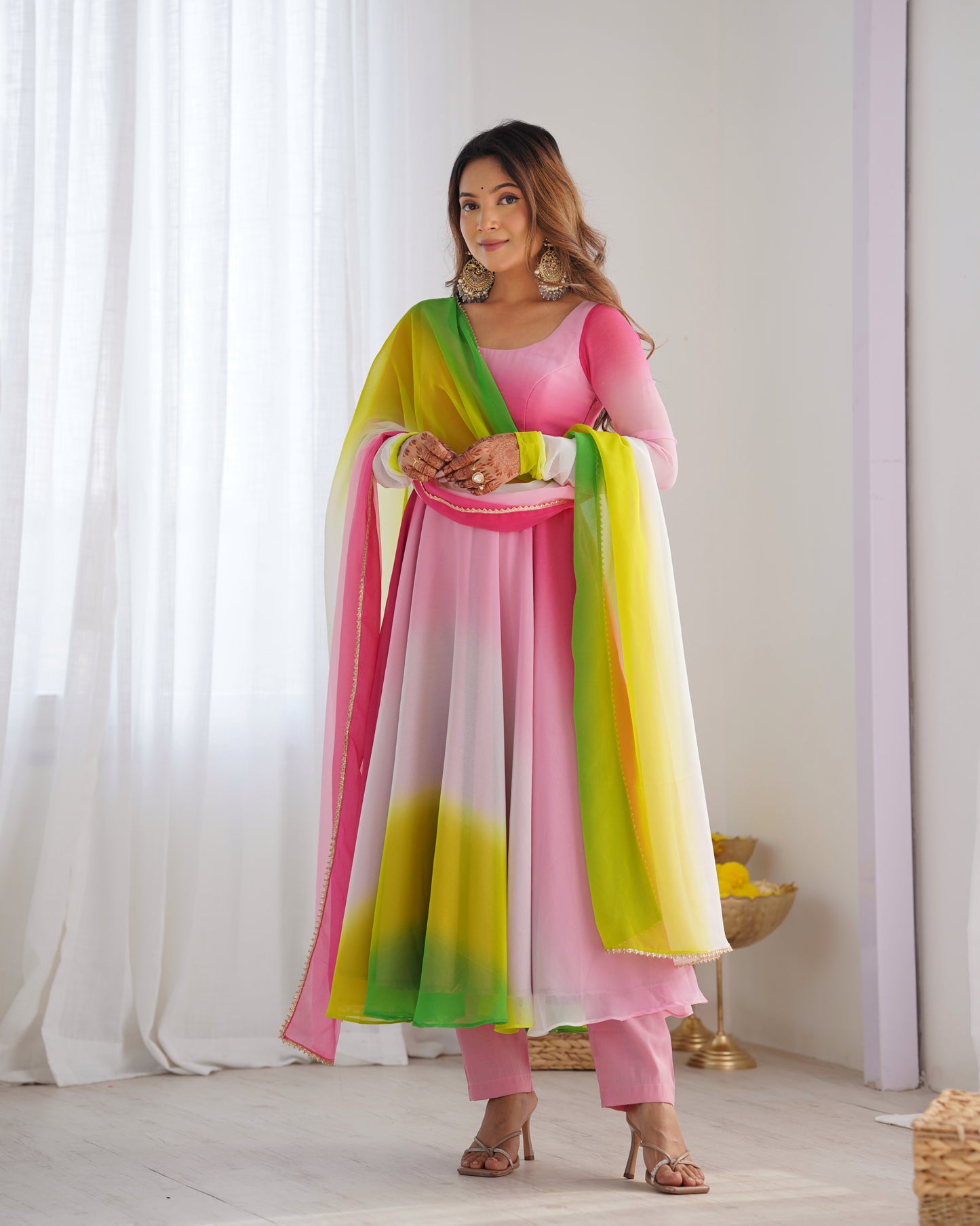 Pure Soft Fox Georgette Anarkali Set with Dupatta and Pant - Festive and Wedding Wear
