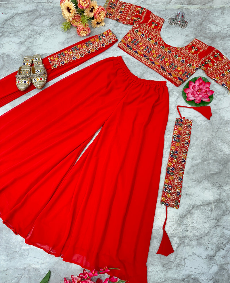 Designer Party Wear Blouse and Sharara with Fancy Dupatta and Belt