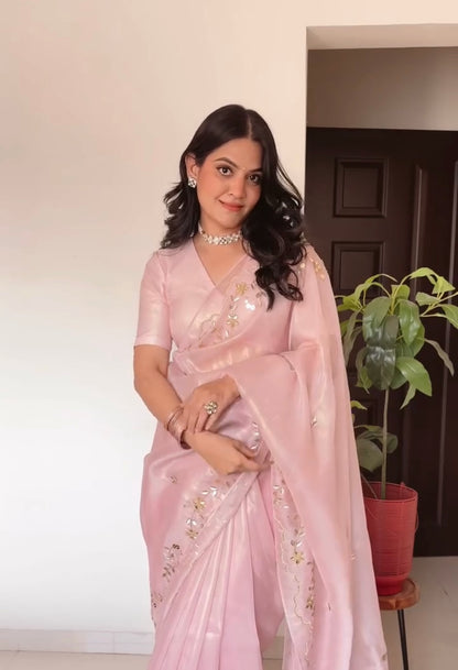 Baby Pink Handwork Saree