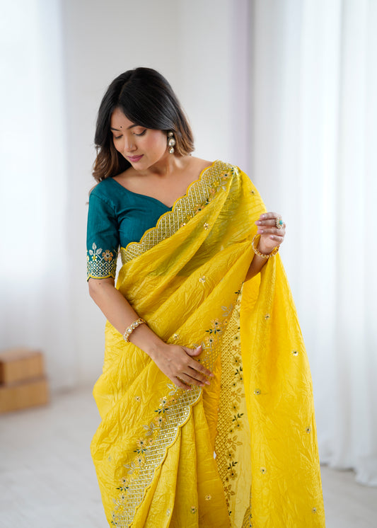 Elegant Designer Crunchy Silk Saree