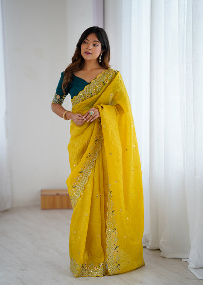 Elegant Designer Crunchy Silk Saree