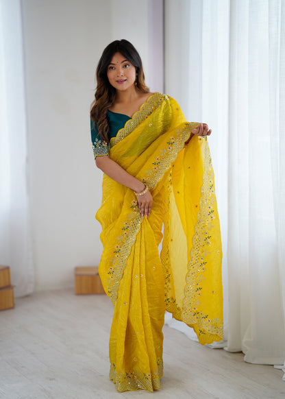 Elegant Designer Crunchy Silk Saree