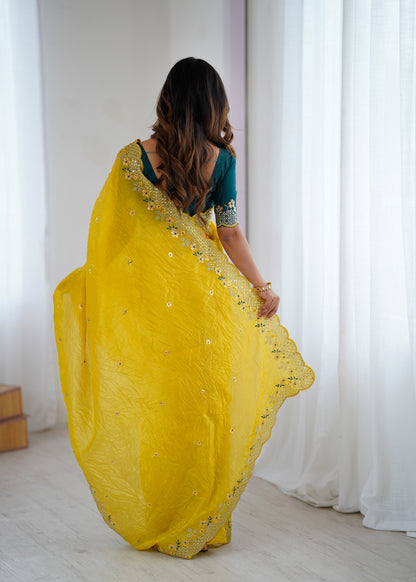 Elegant Designer Crunchy Silk Saree