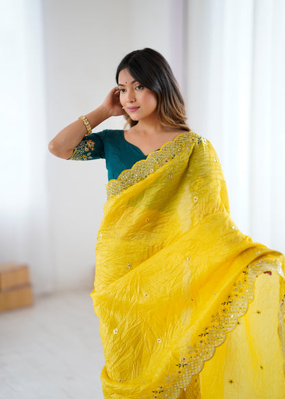 Elegant Designer Crunchy Silk Saree