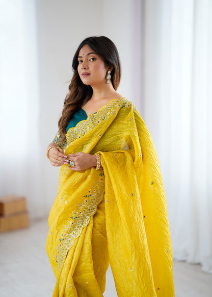 Elegant Designer Crunchy Silk Saree