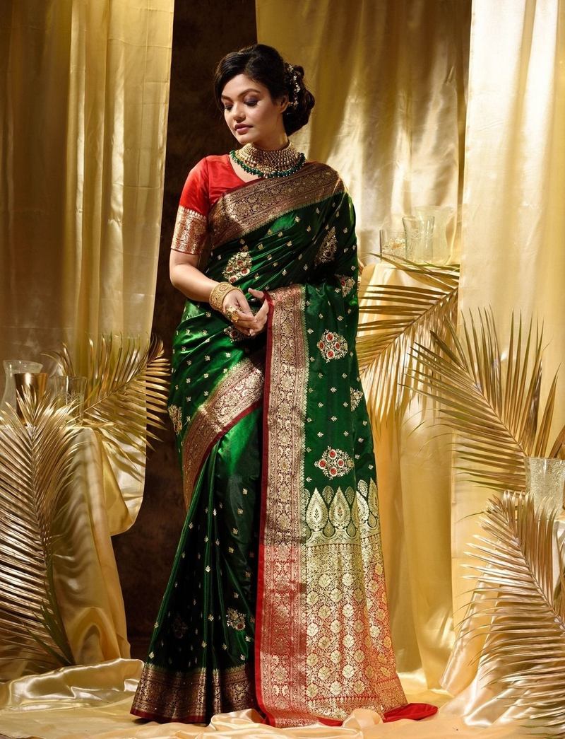 Green Woven Kanjivaram Banarasi Jacquard Sari