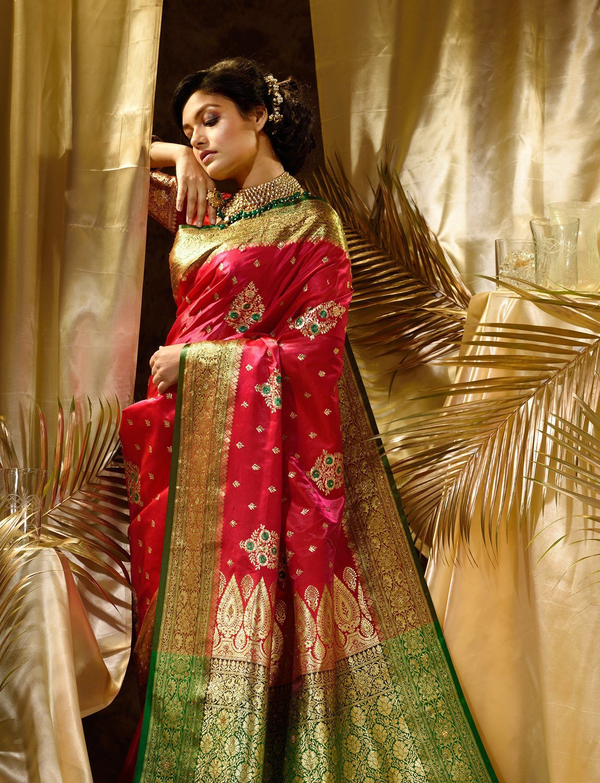 Red Woven Kanjivaram Banarasi Jacquard Sari